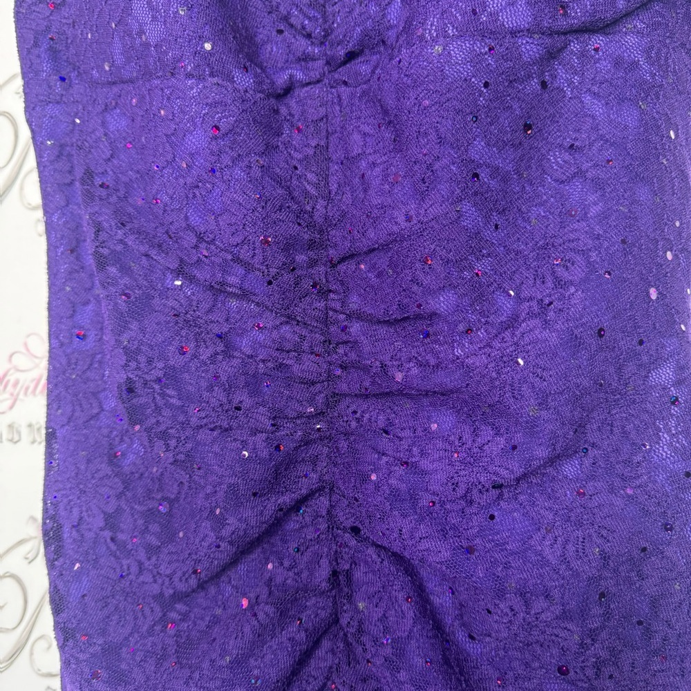 Reign on dress fancy sparkly rutched purple ball gown formal open slit mermaid - Picture 4 of 16
